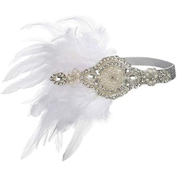 1920s Accessories Flapper Headband Elegant23 White